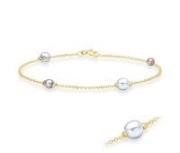 Gold Plate Cute White and Pink Pearls Silver Bracelet BRS-03-GP